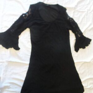 Nina Leonard Black Lace fugure lare strachy BoHo Dress Size L